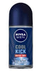 Nivea Roll-On Men Cool Kick X-DRY CL Blue 50ml deodorant with long-lasting sweat protection, refreshing cool sensation, and gentle on skin.