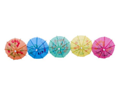 Box of 144 paper parasols, perfect for drinks, cocktails, and party decorations.