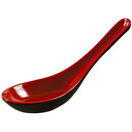 EcoQuality Soup Spoon the perfect addition to your kitchenware collection! Crafted from high-quality melamine, this serving spoon features a sleek and stylish two-tone design in striking black and red. This is ideal for enjoying your favorite soups and stews. Not only is this soup spoon aesthetically pleasing, but it is also built to last. Dishwasher safe, high quality affordable serveware.