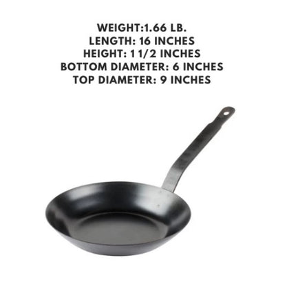 Set of 12, 9-inch steel fry pans, perfect for frying, sautéing, and everyday cooking.