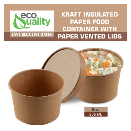 Disposable Kraft Paper Food Soup Cup with Paper Vented Lid (8oz, 12oz, 16oz, 26oz, 32oz)