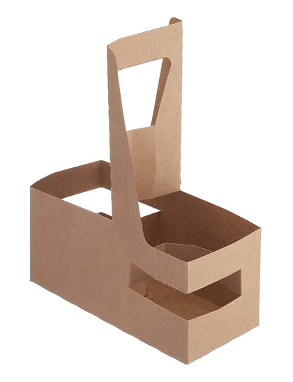 Disposable Kraft 2 or 4 Cup Drink Carrier with Handles, Paperboard Cup Holder