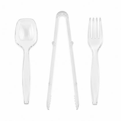 Plastic Disposable Heavy Duty Serving Fork, Spoon & Tongs Set