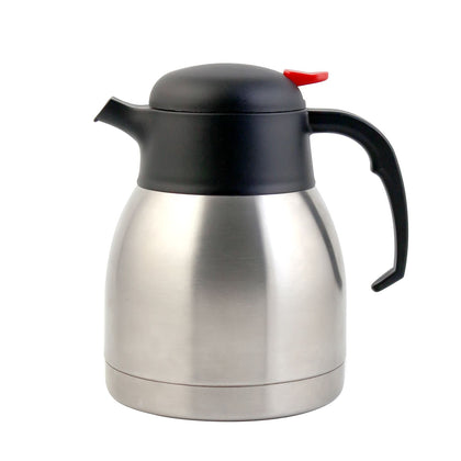 1.2L stainless steel lined carafe with thumb lever, double-wall insulation, and durable design—keeps beverages hot or cold, ideal for restaurants and catering, packed 8 each per case