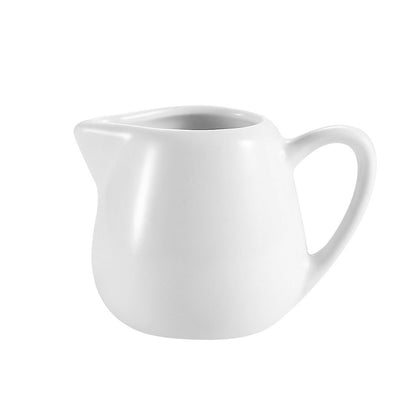 1.5oz 1 3/4” Creamer with Handle PW – Ceramic creamer with handle for milk, cream, and syrups. Durable, compact design with microwave, oven, and dishwasher-safe for easy use.