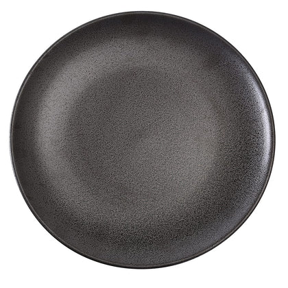 This coupe style round plate features a durable porcelain material, making it suitable for daily use in restaurants, catering, and institutional kitchens. Its black finish enhances presentation while maintaining resistance to staining and chipping. The plate’s microwave, dishwasher, and oven-safe attributes support versatile cooking and cleaning workflows, making it ideal for medium-volume foodservice environments requiring reliable and efficient tableware solutions.