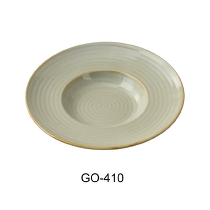 This bowl is suitable for salad, pasta, and appetizer presentations in restaurants, cafeterias, and catering venues. Its earthy tone with a golden rim offers an attractive yet practical option for daily service. Made from high-quality porcelain, this bowl provides microwave and dishwasher safety, supporting efficient restaurant workflows. Its robust design ensures longevity in high-traffic food service environments such as restaurants, cafes, and home use.