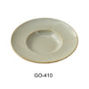 This bowl is suitable for salad, pasta, and appetizer presentations in restaurants, cafeterias, and catering venues. Its earthy tone with a golden rim offers an attractive yet practical option for daily service. Made from high-quality porcelain, this bowl provides microwave and dishwasher safety, supporting efficient restaurant workflows. Its robust design ensures longevity in high-traffic food service environments such as restaurants, cafes, and home use.