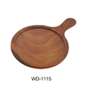 Elevate your serving experience with the Round Tray with Handle, crafted from durable, eco-friendly melamine featuring a stylish wood-look finish. Its sturdy design and convenient handle make it perfect for serving up appetizers, and salads in any food serving space such as restaurants and home dining, combining practicality with a warm, natural aesthetic. 