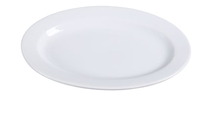 Oval Platter features a rolled edge design crafted from reliable, super white porcelain. Safe for dishwasher, oven, and microwave use, it offers versatile convenience for everyday meals or special occasions in restaurants and home use. Ideal for serving salads, desserts, and appetizers, this elegant platter combines durability with style to enhance your dining experience.