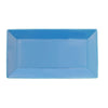 10-inch rectangular peacock platter, durable ceramic dish, elegant serveware, vibrant peacock-blue glaze, microwave and dishwasher safe, stylish tableware for appetizers, main courses, and desserts.