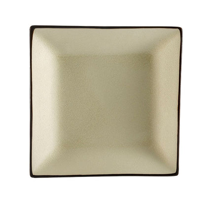 10-inch square plate, creamy white stoneware, modern dinner plate, elegant and durable tableware, chip-resistant, microwave-safe, dishwasher-safe, premium quality, restaurant and home dining plate.