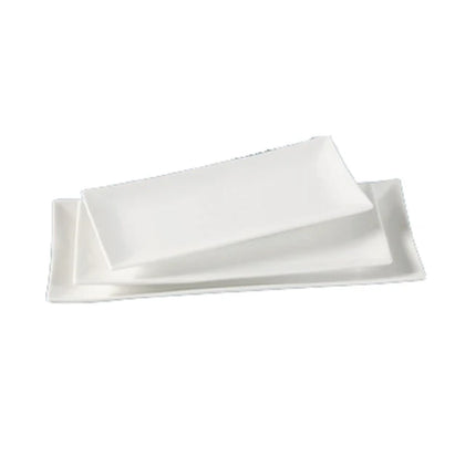 This sushi plate features robust porcelain material, providing durability for daily commercial use. Its size fits standard sushi and appetizer servings, supporting efficient prep workflows. The plate is dishwasher, oven, and microwave safe, enabling quick sanitation, reheating, and versatile kitchen integration. Designed for use in restaurant and catering kitchens, it supports streamlined service with minimal handling and maintenance.