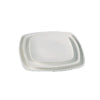 This flat square plate features a durable flat edge and a bone white finish, combining aesthetic appeal with long-lasting performance. Its dishwasher, oven, and microwave safe construction makes it suitable for both everyday use and high-demand settings, supporting efficient meal presentation and service workflow in institutional restaurant kitchens and quick-serve establishments.