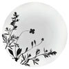 Round Wildflower Black/White Plate featuring a black floral design on white, available in 10.5-inch and 8-inch sizes. Reusable, durable, BPA-free, perfect for weddings, events, and daily use.