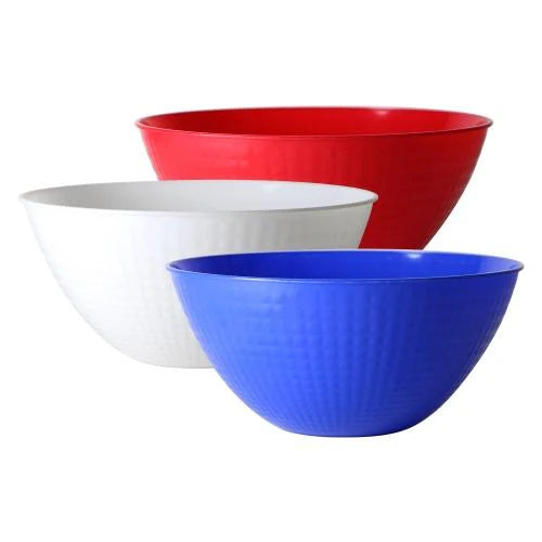 100oz Assorted Color Pixel Bowl in red, white, and blue. Durable, stylish, and perfect for serving salads, snacks, or desserts at BBQs, picnics, patriotic events, or everyday gatherings.