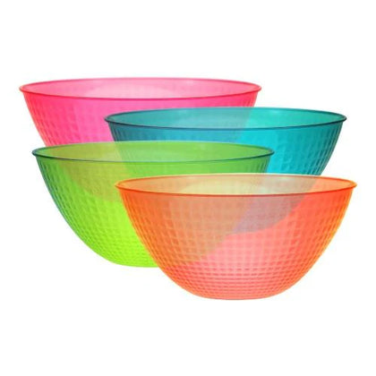 100oz Neon Color Assorted Pixel Bowl with vibrant neon colors, perfect for serving snacks, salads, fruits, or punch at parties, outdoor events, and gatherings. Durable and trendy pixel design.