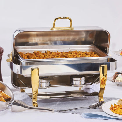 108A, 8qt S/S, Gold Accent, Extra Heavyweight Vintage Full-size Chafer