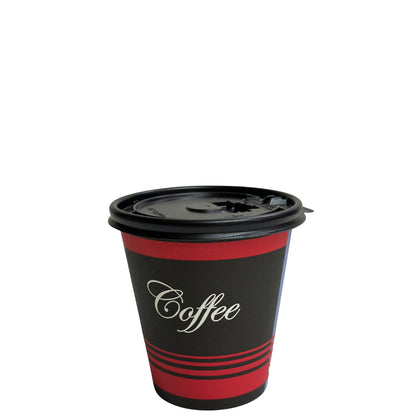 Design Disposable Paper Coffee Cups with Black Flat Lids (10oz, 12oz, 16oz, 20oz)