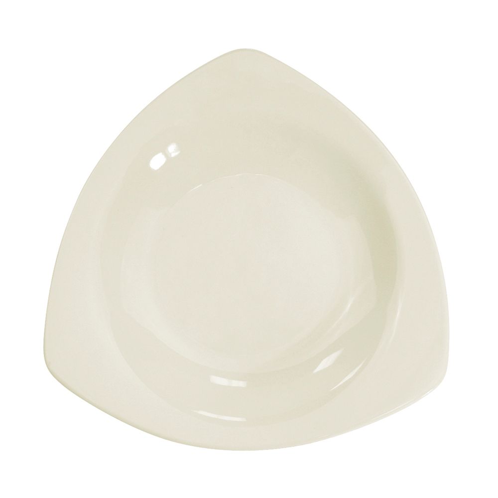 10 1/2-inch triangular pasta bowl with a 22oz capacity, durable, scratch-resistant material for pasta, salads, or main courses; stackable and easy to clean for restaurants, catering, or home use