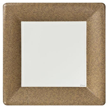 Textures Gold Square Plate in 7-inch and 10-inch sizes. Elegant disposable dinnerware for weddings, parties, and events. High-quality, BPA-free plates for appetizers, main courses, or desserts.