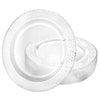 Pebbled Clear Plates in 10-inch, 9-inch, and 7-inch sizes. Elegant, durable, and reusable dinnerware. Perfect for upscale events, parties, weddings, and gatherings. Premium quality, recyclable, and disposable.