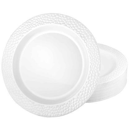Pebbled Premium Pearl Plates in 10-inch, 9-inch, and 7-inch sizes. Elegant, durable, and reusable tableware. Ideal for weddings, catering, parties, and home use. BPA-free and perfect for any meal