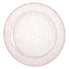 Rose gold round glitter plates in 7.5-inch, 9-inch, and 10.25-inch sizes. Perfect for meals, appetizers, salads, and desserts. Ideal for weddings, parties, catering, events. Durable, BPA-free, and reusable.