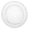 Round silver glitter plastic plates in 10.25-inch, 9-inch, and 7.5-inch sizes. Durable, BPA-free, reusable, and disposable. Perfect for weddings, parties, catering, and elegant table settings.
