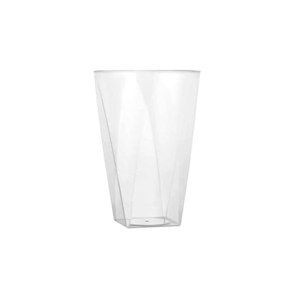 10oz Clear Square Bottom Tumbler – Elegant, durable, disposable drinkware for water, juice, or cocktails. Perfect for weddings, events, and casual gatherings. Modern square bottom design.