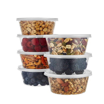 10oz Round Container with Lid, durable disposable food storage container for snacks, salads, sauces, and meal prep. Leak-proof lid ensures secure, fresh storage. Ideal for restaurants and events.