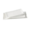 This sushi plate features robust porcelain material, providing durability for daily commercial use. Its size fits standard sushi and appetizer servings, supporting efficient prep workflows. The plate is dishwasher, oven, and microwave safe, enabling quick sanitation, reheating, and versatile kitchen integration. Designed for use in restaurant and catering kitchens, it supports streamlined service with minimal handling and maintenance.