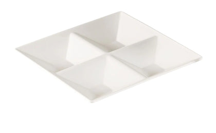 EcoQuality Square 4-Compartment Plate is a versatile and stylish serving option, ideal for restaurants, catering services, and hospitality venues. This deep square plate is designed with four compartments, making it perfect for serving salads, appetizers, side dishes, and hot meals while keeping flavors separate. Crafted from high-quality melamine allowing you to elevate your dining experience with these high quality affordable restaurant dinnerware.