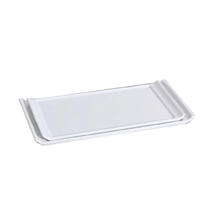 This rectangular display plate is ideal for presentation and food arrangement in restaurants, catering operations, and institutional kitchens. Its durable porcelain construction ensures longevity and resistance to frequent dishwasher, oven, and microwave use, supporting efficient kitchen workflows and safeguarding food safety standards.
