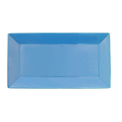 11.5-inch rectangular peacock platter, durable ceramic serveware, elegant blue glaze, modern dish, microwave and dishwasher safe, stylish tableware for appetizers, main courses, and desserts.
