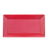 11.5-inch rectangular red platter, durable ceramic serveware, bold red glaze, modern dish, microwave and dishwasher safe, stylish tableware for appetizers, main courses, and desserts.