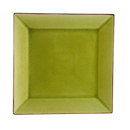 11.5-inch square golden green plate with a luxurious finish, scratch-resistant glaze, and durable construction, ideal for restaurants, cafés, and home dining to enhance food presentation.