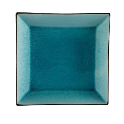 11.5-inch square lake blue plate with a vibrant finish, scratch-resistant surface, and durable construction—perfect for restaurants, cafés, and home dining for an elevated plating experience.