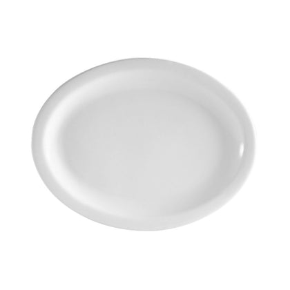 11 1/2-inch Oval Platter N.R., BPA-free ceramic, lightweight, shatterproof, scratch-resistant, microwave-safe, dishwasher-safe, elegant oval shape, perfect for serving entrees, desserts, or appetizers.