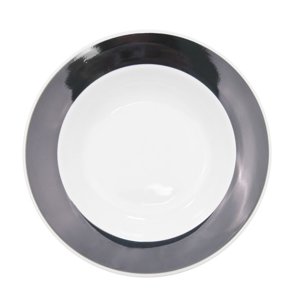 11 3/8-inch black pasta bowl with a 24oz capacity, stylish and durable, perfect for pasta, salads, soups, and grain bowls. Chip-resistant, microwave- and dishwasher-safe for everyday use.