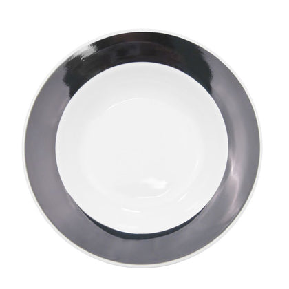 11 3/8-inch black pasta bowl with a 24oz capacity, stylish and durable, perfect for pasta, salads, soups, and grain bowls. Chip-resistant, microwave- and dishwasher-safe for everyday use.