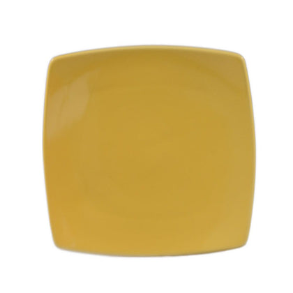 11 7/8-inch yellow square flat plate with a bright, scratch-resistant finish; ideal for restaurants, catering, or home use; perfect for serving entrees, desserts, or shared platters