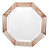 Lacetagon Premium Rose Gold Plates in 11-inch, 9-inch, and 7-inch sizes. Elegant, durable, and reusable dinnerware. Ideal for weddings, parties, catering, and family gatherings, perfect for main courses and desserts.