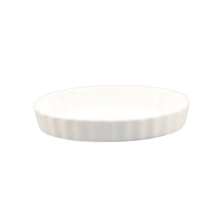 11-inch fluted oval baking dish with a 36oz capacity, stylish and durable, microwave-safe, oven-safe, dishwasher-safe, stain-resistant, perfect for casseroles, baked pasta, roasted vegetables, and desserts.