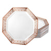 Lacetagon Premium Rose Gold Plates in 11-inch, 9-inch, and 7-inch sizes. Elegant, durable, and reusable dinnerware. Ideal for weddings, parties, catering, and family gatherings, perfect for main courses and desserts.