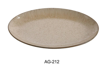 This Agate Coupe Platter offers a unique design that is both affordable and strong. This platter is ideal for showcasing appetizers, individual side dishes, or small desserts suitable for restaurant, cafes, and home dining. Crafted from high-quality, color-glazed porcelain in a versatile beige, it offers both aesthetic appeal and long-lasting utility. High quality and affordable dinnerware.