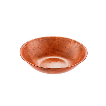 12-inch woven wood bowl with natural woodgrain finish, ideal for large salads and entrees; durable, break-resistant, lightweight, and stackable; great for buffets and catering; packed 72 per case.