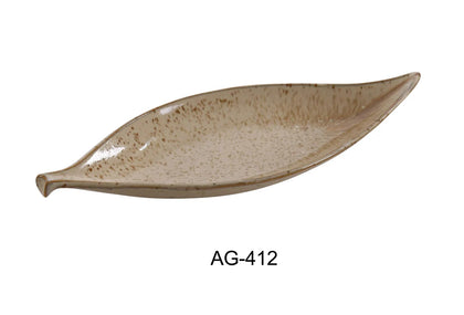 This Agate Leaf Plate offers a unique design that is both affordable and strong. With its distinctive leaf shape  this plate is ideal for showcasing appetizers, desserts, or small side dishes with an artistic flair suitable for restaurant, cafes, and home dining. Crafted from high-quality, color-glazed porcelain in a versatile beige, it offers both aesthetic appeal and long-lasting utility.