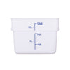 12-quart square food storage container made of BPA-free white polypropylene, stackable, leak-resistant, with measurement markings, freezer and dishwasher safe, packed 12 per pack for kitchen use.