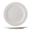 12.25-inch plate with a medium rim, scratch-resistant glaze, and durable construction, ideal for restaurants, cafés, and home dining to enhance food presentation and prevent spills.